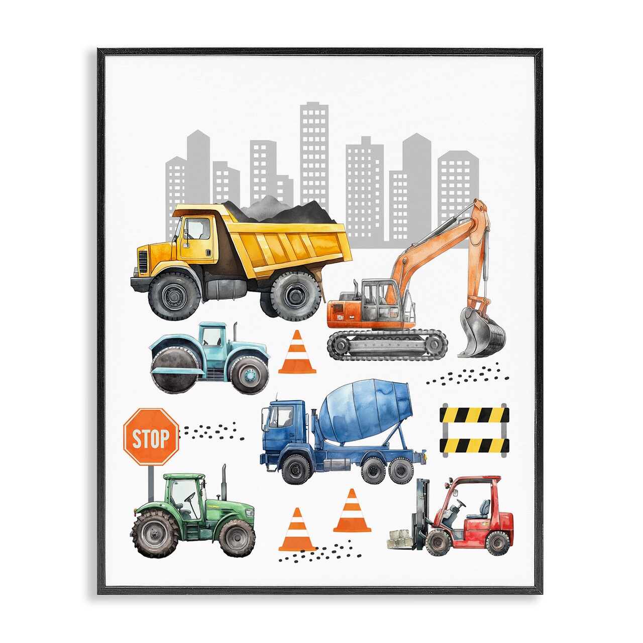 Stupell Industries Keep Moving Construction Vehicles Framed Giclee, design by Christine Simpson Art